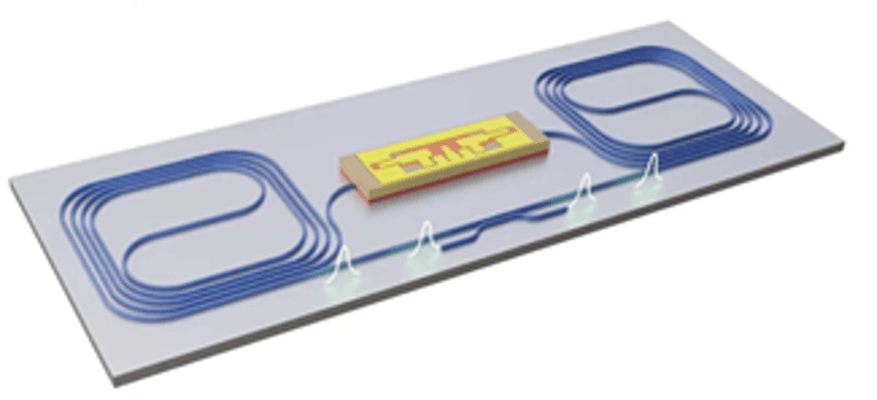 Compact, high-performance integrated laser for spectroscopy application. This hybrid integration chip with silicon photonics and III-V gain materials is only a few millimeters in size. 