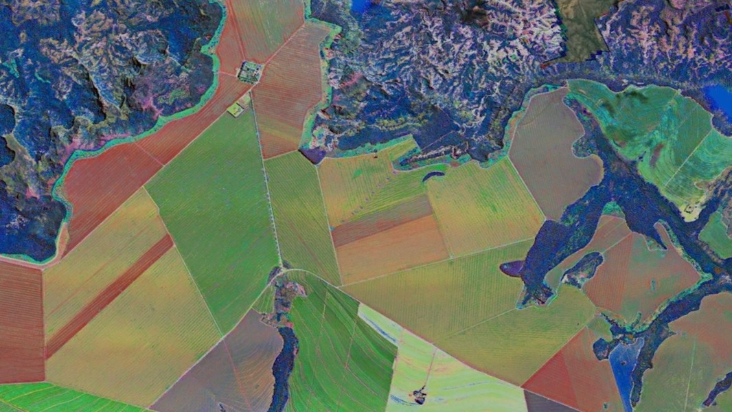 Scan of agricultural fields with a hyperspectral camera, fields have different colours